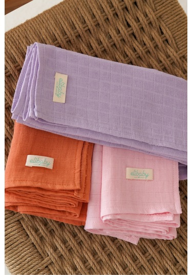 3'lü Organik Pamuk Müslin Örtü Seti Unisex Pudra Pembe, Lavanta, Tarçin 3 Adet 75x85 CM Karışık