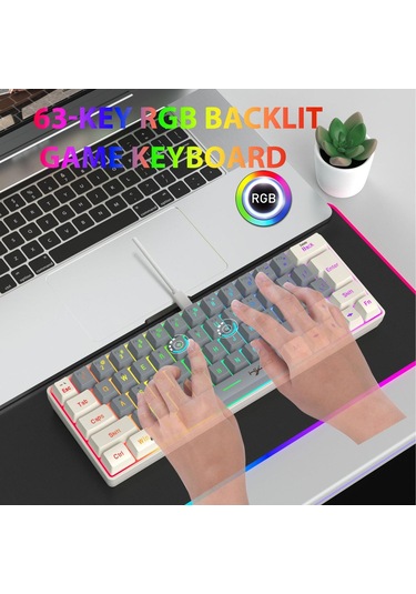 Hxsj V400 Kablosuz Renk Eşleştirme Rgb Arka Işık Membran Klavye 63 Anahtar Kapak, Kablolu Uzunluk: 1.7m Gri + Bej 2 Renkli