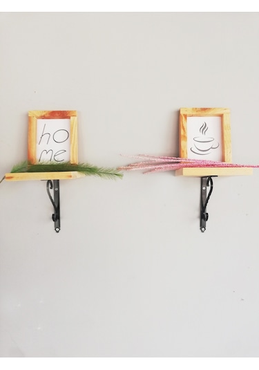 2'li Siyah Ferforje Ayaklı, Dekoratif Duvar Rafı 14x14