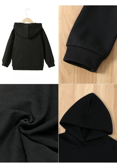 Kışlık Kapüşonlu Sweatshirt, Çocuk Cherry Baskılı SiYAH