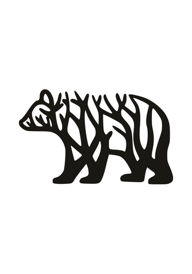 Ağaç Desenli Ayı Silüeti - Şık Ve Modern Duvar Süsü 20cm 1adet