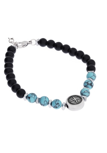 Erkek Mavi Renk Detay Çapa Ve Kuzey Yıldızı Model Siyah Boncuk Bileklik Siyah