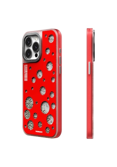 İphone 15 Pro Max Uyumlu Kılıf Magsafe Şarj Özellikli Youngkit Quicksand Beads Serisi Kapak Kırmızı