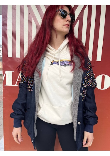 Unisex Aztek Retro Bomber Oversize Desenli Ceket Blüd4 Çok Renkli