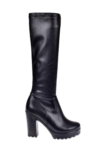 Pullman Streç Topuklu Kadın Çizme İz-1080 Siyah-siyah Siyah