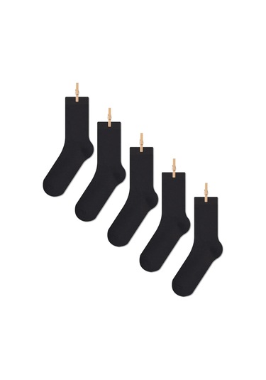 Siyah Düz Dört Mevsim Unisex 5'li Uzun Tenis Çorap Seti Çok Renkli