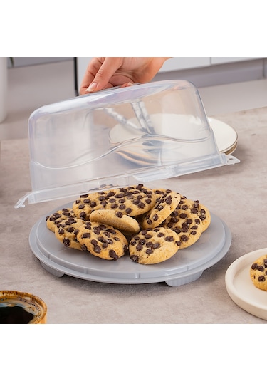 Porsima 1092 Yuvarlak Kek Pasta Fanusu Saklama Kabı 25 CM Gri