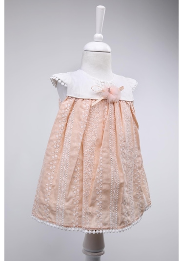 Babyhola Bayramlık Kız Bebek Elbise Nakış Işlemeli Somon 13108 Göründüğü Gibi
