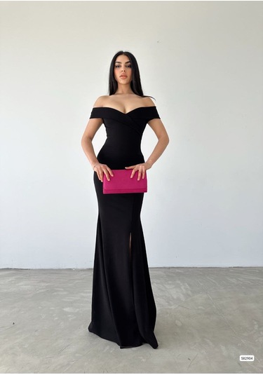 Kadın Kayık Yaka Dekolteli Kolsuz Dalgıç Elbise Siyah