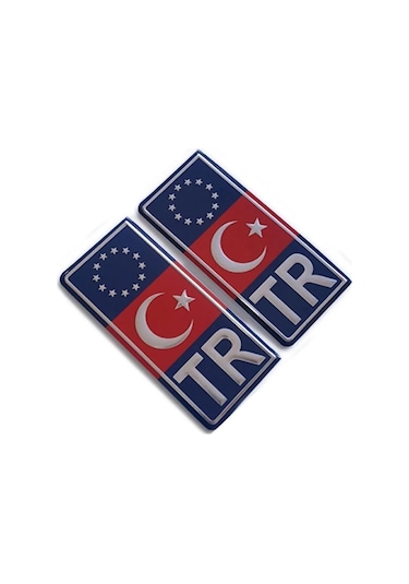 Plaka Tr Yazılı Arma Mavi Kırmızı 2li Set 10x4,5 Cm Glz00601843 1 Adet