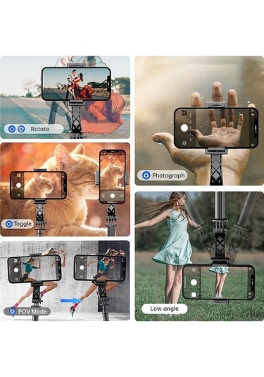 Createtech 27,5 İnç Teleskopik Gimbal Tripod, Titreme Önleyici, Masaüstü Selfie Çubuğu