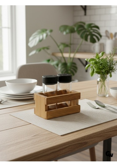 Ahşap Doğal 2li Baharatlık Ahşap Cam Set Takımı Set Kiraz 1 Set Ahşap