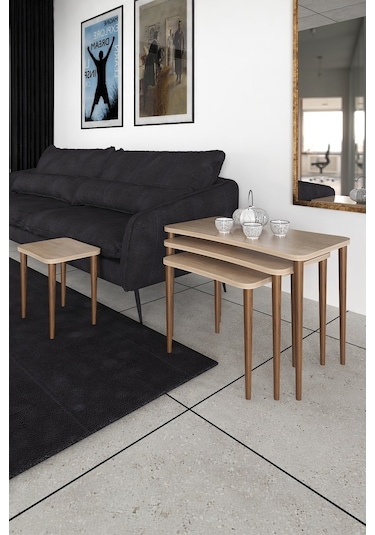 Selena 4Lü Zigon Sehpa Ahşap Ayaklı Salonseti Sehpası Sonomo