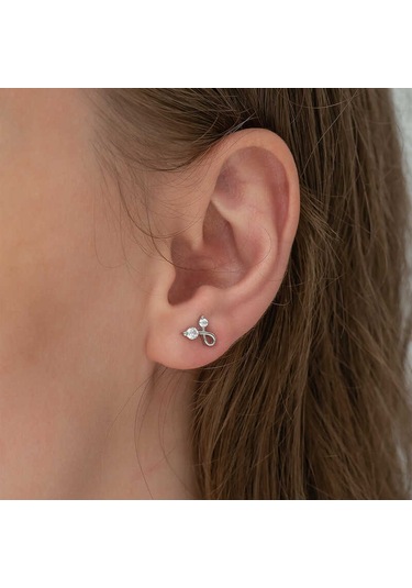 Gümüş Zirkon Taşlı Çivili Küpe 14 MM Gümüş