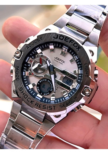 Joefox Çelik Kordon Dijital Ve Analog 2 Yıl Garantili 3 Atm Suya Dayanıklı Erkek Kol Saati Joe.cl09 Gümüş