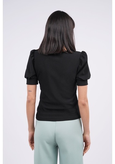 Gabria Kadın Kare Yaka Örme Bluz Siyah