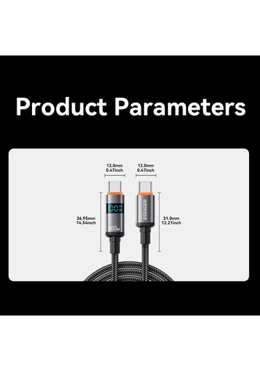 Essager Es-x61 1m Tip-c - Tip-c Kablo 100w Dijital Ekran Telefon Tablet Dizüstü Bilgisayar Hızlı Şarj Veri Kablosu