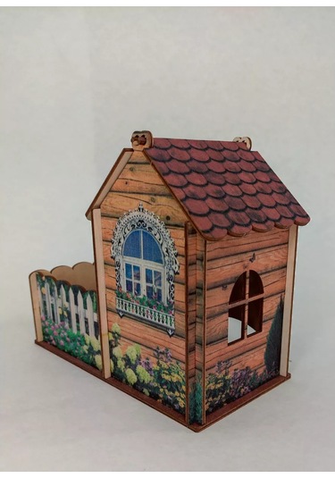 Woodiks Çay Evi Renkli Baskı Daire Şeklinde Yapılmıştır. 222574123 Bej