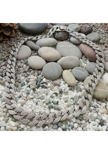 Chavin 13 MM 60 CM Taşlı Alloy Erkek Zincir ek21by Beyaz