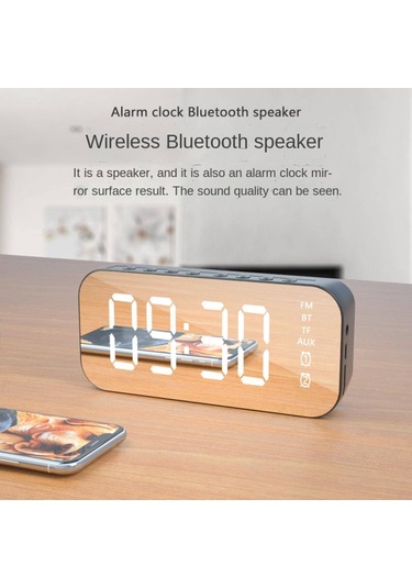 Yunboo Siyah Mini Masaüstü Müzik Hoparlörü - Akıllı Alarm Saati, Led Ayna Ekranı, 6 Saat Çalma Süresi, Bluetooth 5.0, Ev Ve Ofis İçin