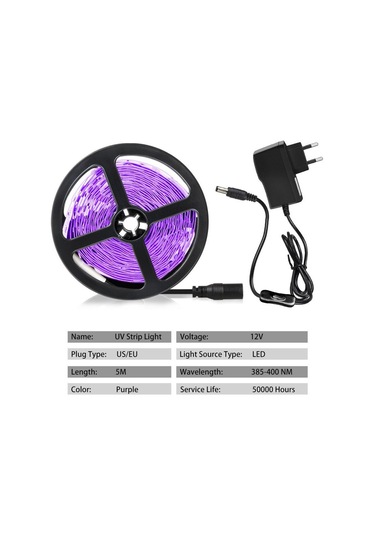 Uv Led Işık Şeridi Esnek Led Şerit Işık Ultraviyole Uv Lamba 385-400nm Siyah Işık 2835 Smd Dc12v Glow Parti Için Led Şerit 10m Us Plug