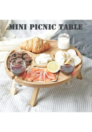 Didadodo Pratik Ahşap Katlanır Mini Piknik Masası - Cam Tutuculu Plaj, Bahçe Partisi, Tekne Ve Kamp İçin Çok Renkli Çok Renkli
