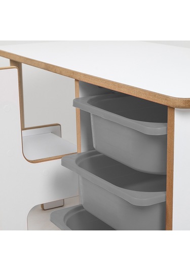 Industrial Living 3 Çekmeceli Çocuk Etkinlik Masası - Beyaz Mdf - Beyaz - Gri