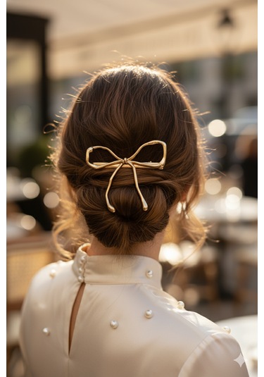 Kurdele Şeklinde Metal Toka, Metal Klipsli Fiyonk Toka Altın