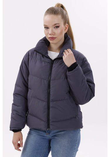Kadın Dolgulu Puffer Mont - Yüksek Yaka, Suya Dayanıklı Antrasit