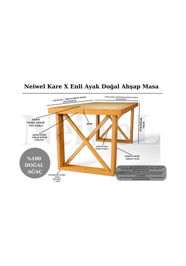 Neiwel Mai X Doğal Ahşap Mutfak Ve Yemek Masası-100-260 Açık Ceviz
