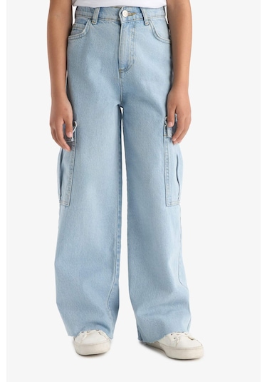 Defacto Kız Çocuk Wide Leg Kargo Geniş Paça Jean Pantolon E5878a825aunm63 Mavi
