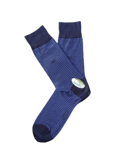 Morven Erkek Lacivert Bambu Berk Çizgili Desenli Uzun Çorap Lacivert