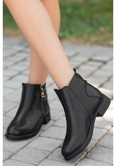 D404 Garantili Soğuk Geçirmez Kışlık Kadın Bot & Bootie Siyah
