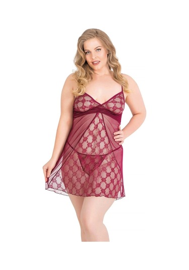 Arias Closet Büyük Beden Bordo Kısa Tül Gecelik Bordo