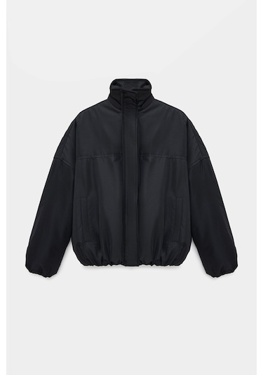 Sââde Kadın Oversize Dik Yaka Fermuarlı Puffer Mont Siyah