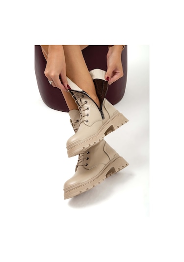 Tamer Tanca Kadın Hakiki Deri Krem Casual Bot 922 23k10024 Bn Bot Sk22/23 Krem Floter Krem