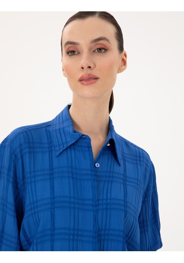 Pierre Cardin Kadın Saks Gömlek Desenli 50292247-vr045 Saks