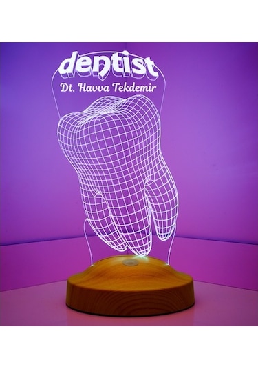 3D Led Lamba 3 Boyutlu Diş Doktoru Dentist Kişiye Özel Hediye
