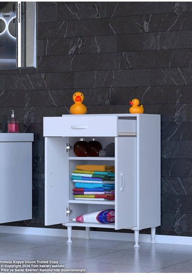 55 X 88 X 32,5 Cm Lik 1 Çekmece 1 Kapak 2 Raf 3 Gözlü Organizatör Mutfak Dolabı Çok Amaçlı Dolap Beyaz