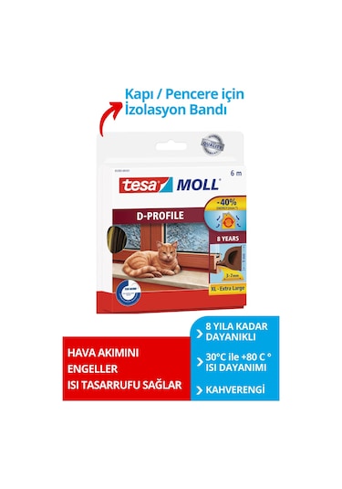 Tesamoll D-profil Kapı Pencere İzolasyon Bandı, Kahverengi, 6m X 9mm X 7mm Diğer