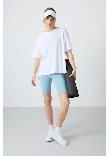 Tommy Life Beyaz Penye Modal Yumuşak Tuşeli Oversize Fit Basic Kadın T-shirt- 97285 Beyaz