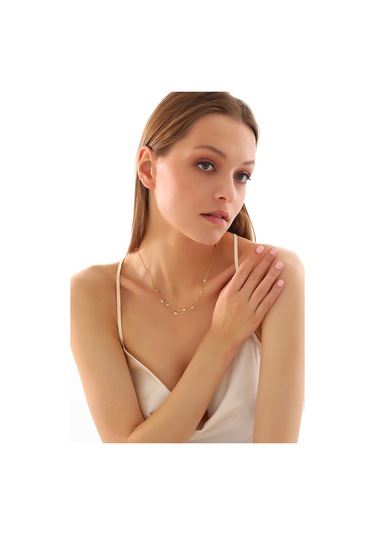 925 Ayar Gümüş Zirkon Taşlı 2 Li Kolye Altın