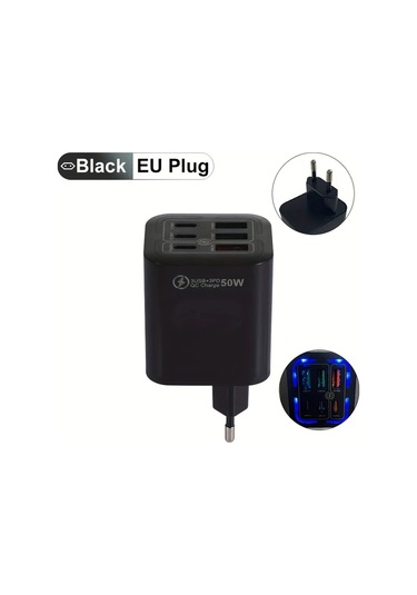 Xuweiwei Xjdr 50w Hızlı Şarj Cihazı Beyaz 6 Portlu Duvar Adaptörü Gösterge Işıkları BEYAZ