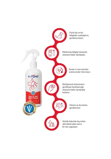 Veturel Kedi Köpek Yara Deri Bakım Spreyi 2 x 300 ML