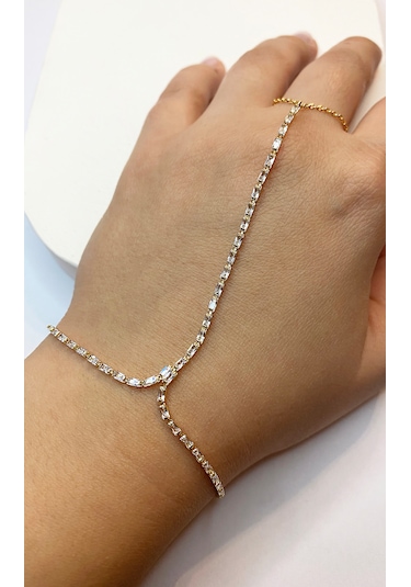 Kadın Sıralı Taş Model Gold Renk Taşlı Çelik Şahmeran Altın
