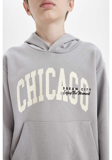 DeFacto Erkek Çocuk Kapüşonlu Cepli Baskılı Sweatshirt C9798A824WNGR247