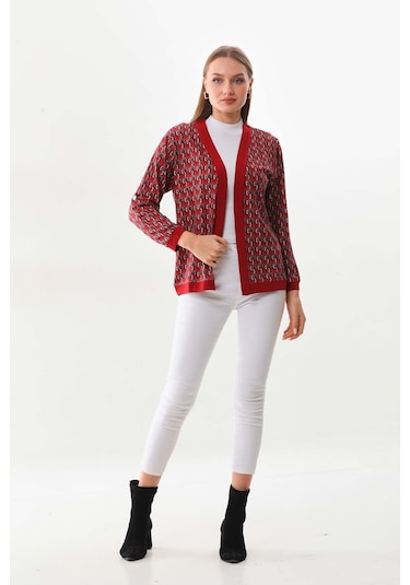 Sistas Kadın Desenli Kol Detaylı Ceket 23959 Bordo
