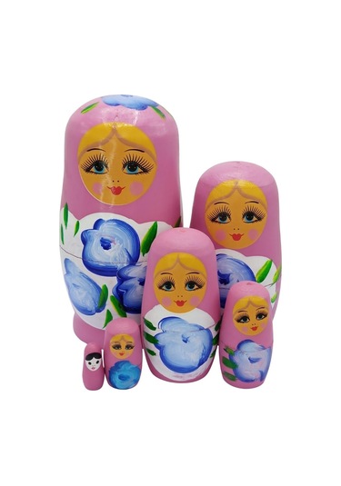 Ahşap Matruşka Bebek Altılı Set Gül Pembe