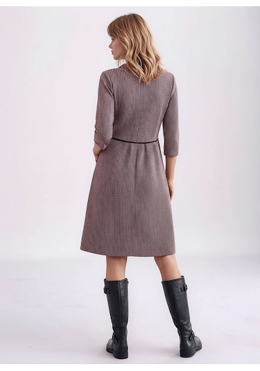 Kadın Degaje Yaka Uzun Kollu Cepli Büyük Beden Curve Şık Elbisesi Pembe