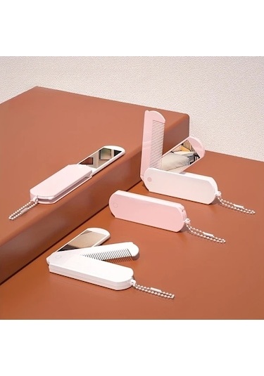 Gateesat Pembe Yüz Fırçalı Katlanır Taşınabilir Ayna Ve Tarak Seti Seyahat Günlük Kullanım
